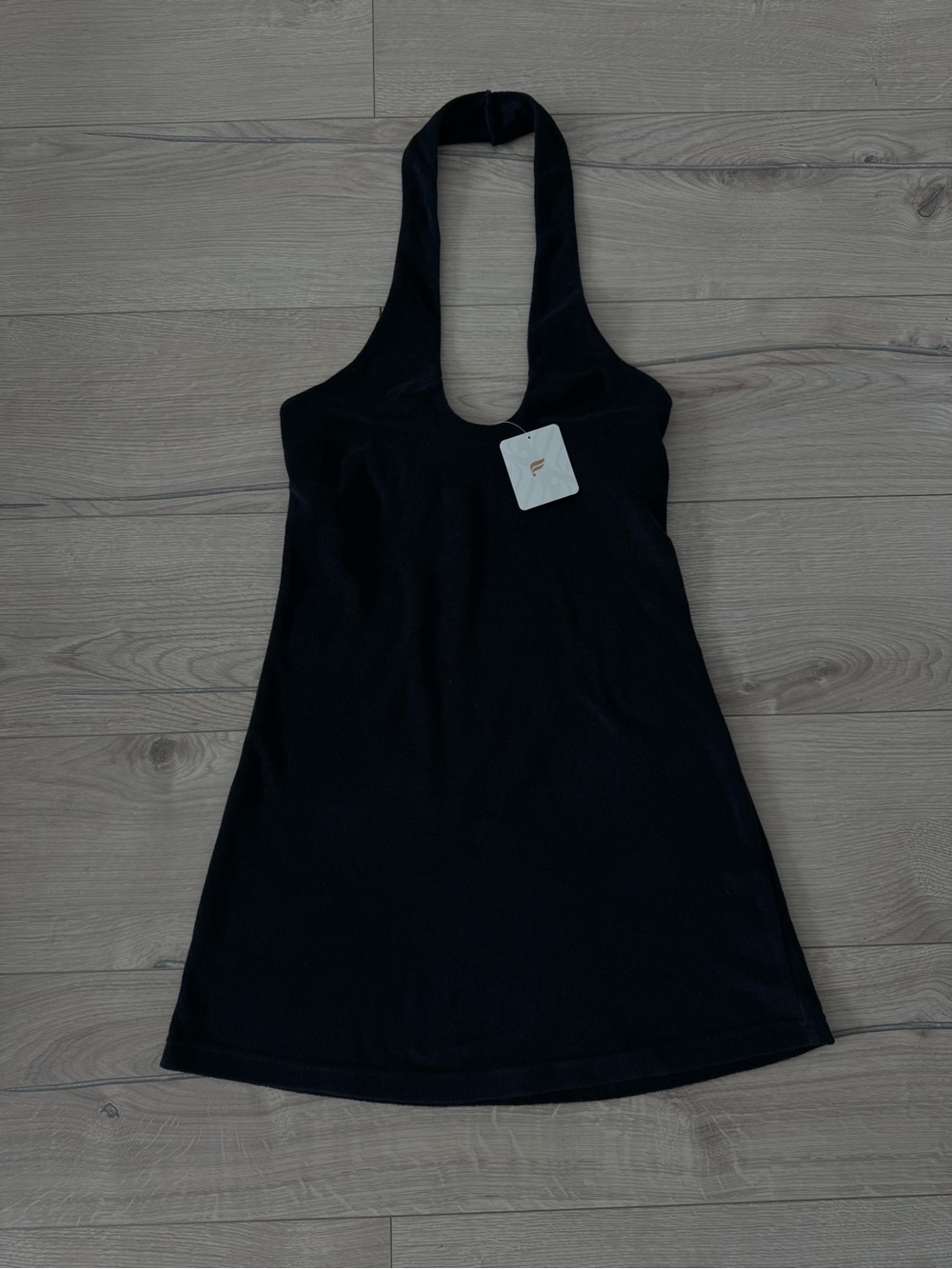 NWT Fabletics Island Terry Halter Dress Black XS Beach Cover Up Mini $69.95